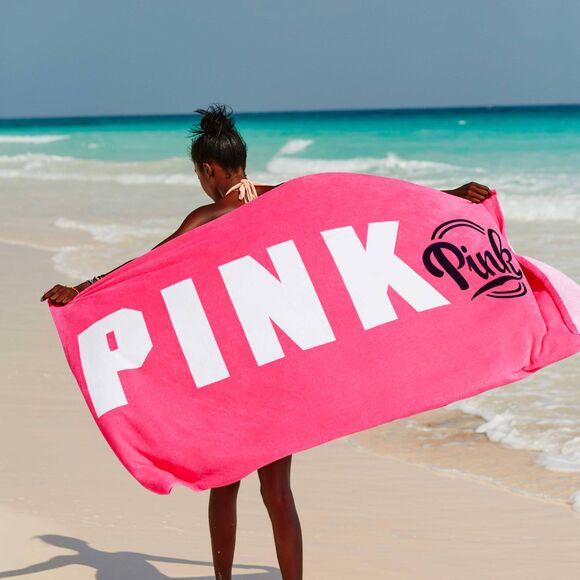 Victoria's Secret Pink Logo Oversized Boyfriend Beach Towel - Picture 1 of 4